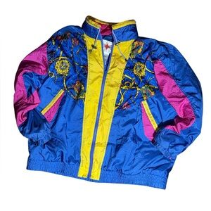 Vintage 1990s Active Frontier Retro vibrant multi-colored windbreaker jacket 2XL